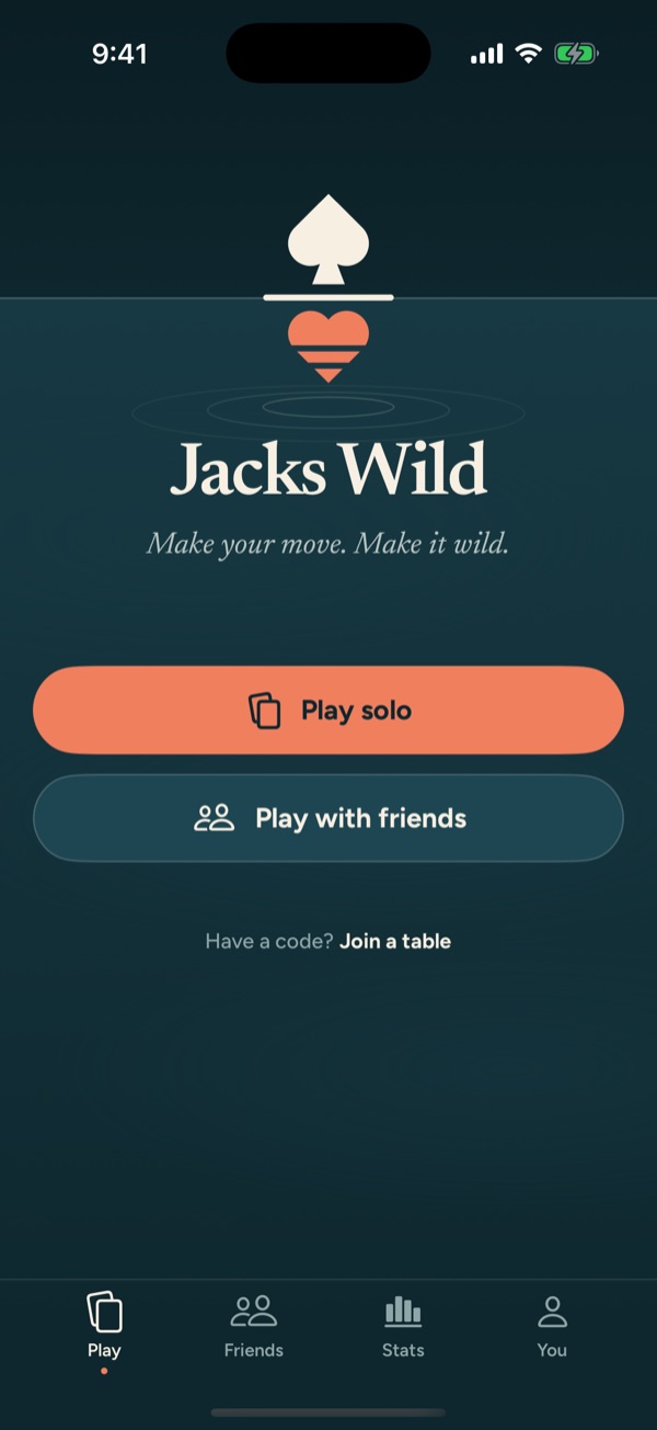 Start screen with Play solo and Play with friends